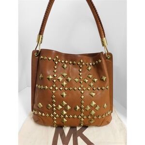 Michael Kors Cognac Brown Studded Leather Hobo Shoulder Bag Italy